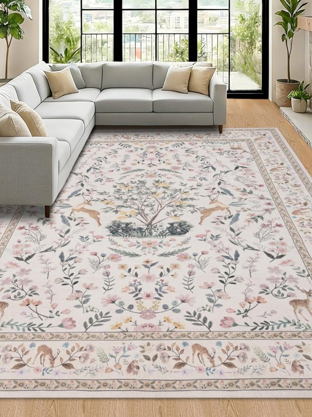 8x10 Beige Floral Nursery Kids Washable Area Rug Non-Slip Carpet